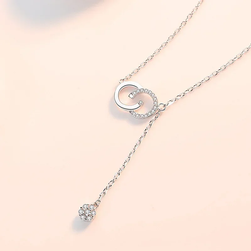 

S925 Sterling Silver New Anti Allergy Zircon Necklace Sparkling Tassel Fashion Pendant Light Luxury Valentine Girl Collar Chain