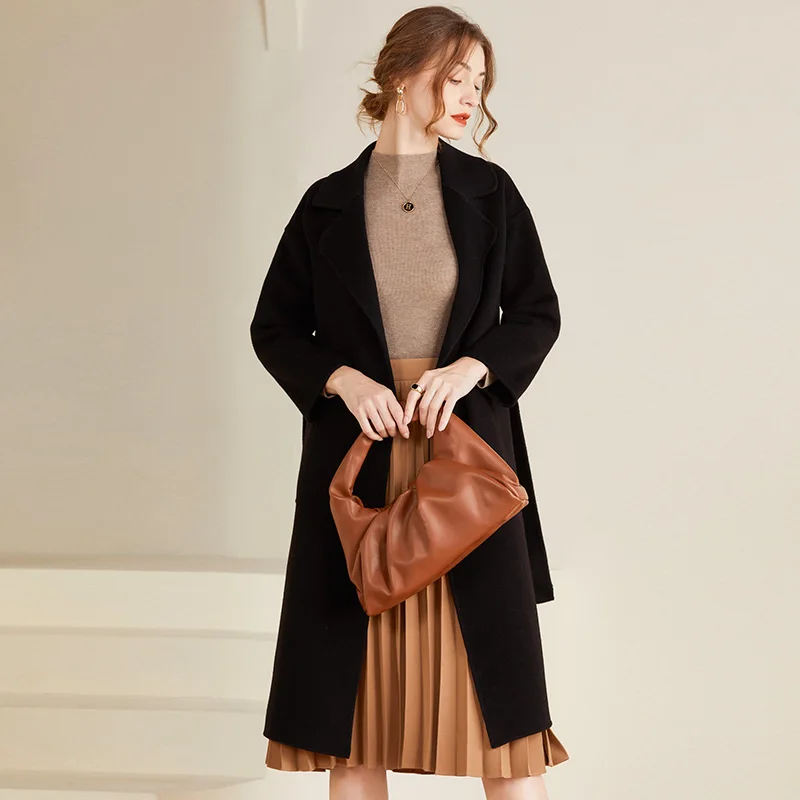 Fall/Winter New 100% Wool Double Coat Women's Loose Joker Medium and Long Wool Coat with Slim Temperament