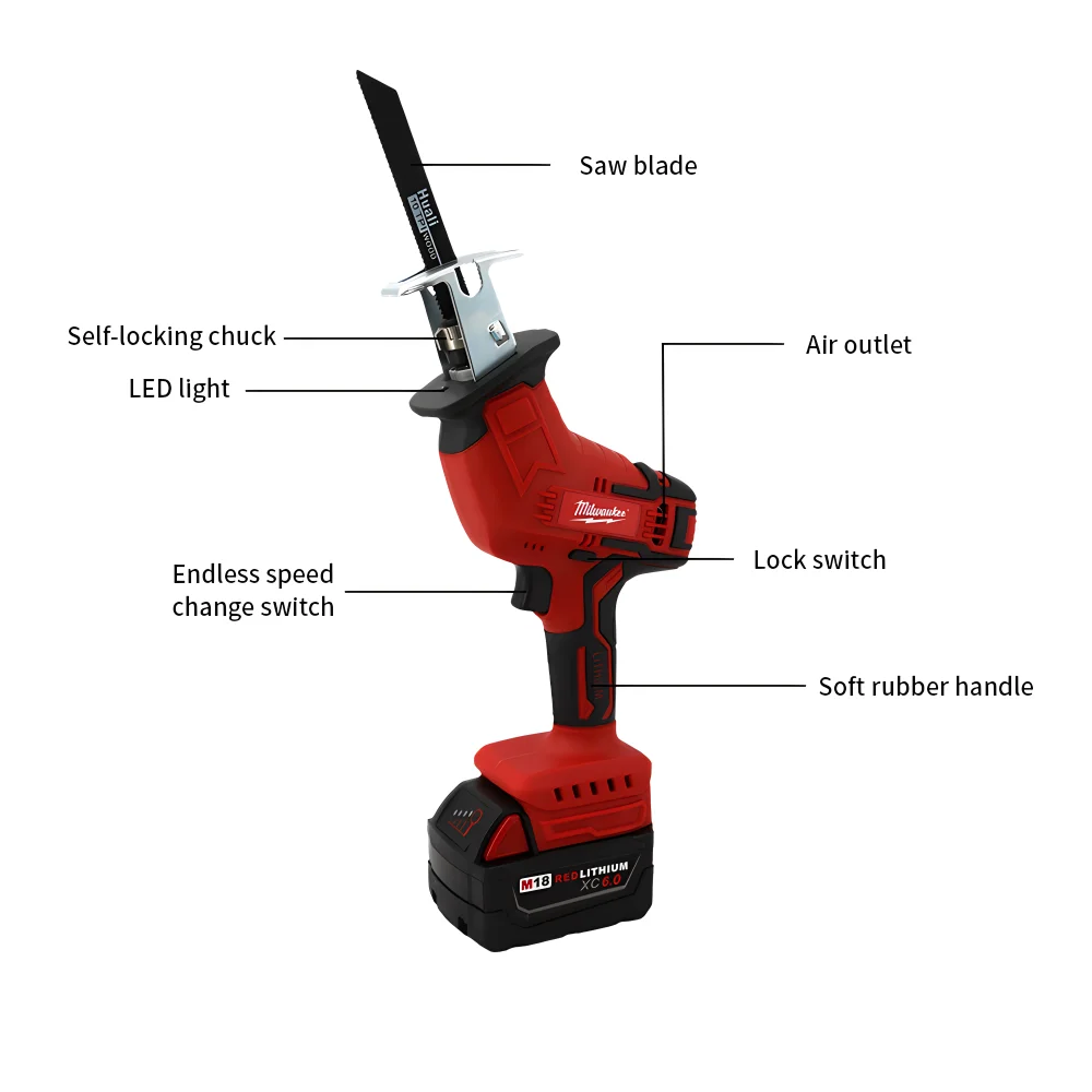 Milwaukee Cordless Reciprocating 18V Battery Electric Saw Horse Knife Saw Metal Pipe Cutting Handheld Power Tools Multifunctiona 6