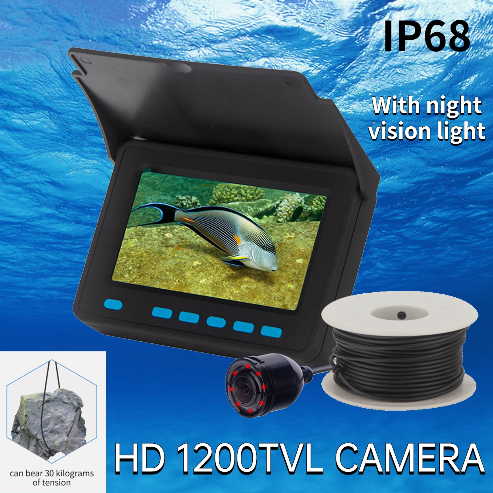 WF25C 1200TVL Fish Finder Underwater Ice Fishing Camera Monitor 4.3 inch LCD Screen Waterproof IP68 Infrared Underwater Camera