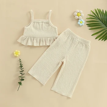 Adorable Infant Girl Floral Print Sleeveless Top and Wide-Leg Pants Set with Ruffled Straps for Summer Outfits 3