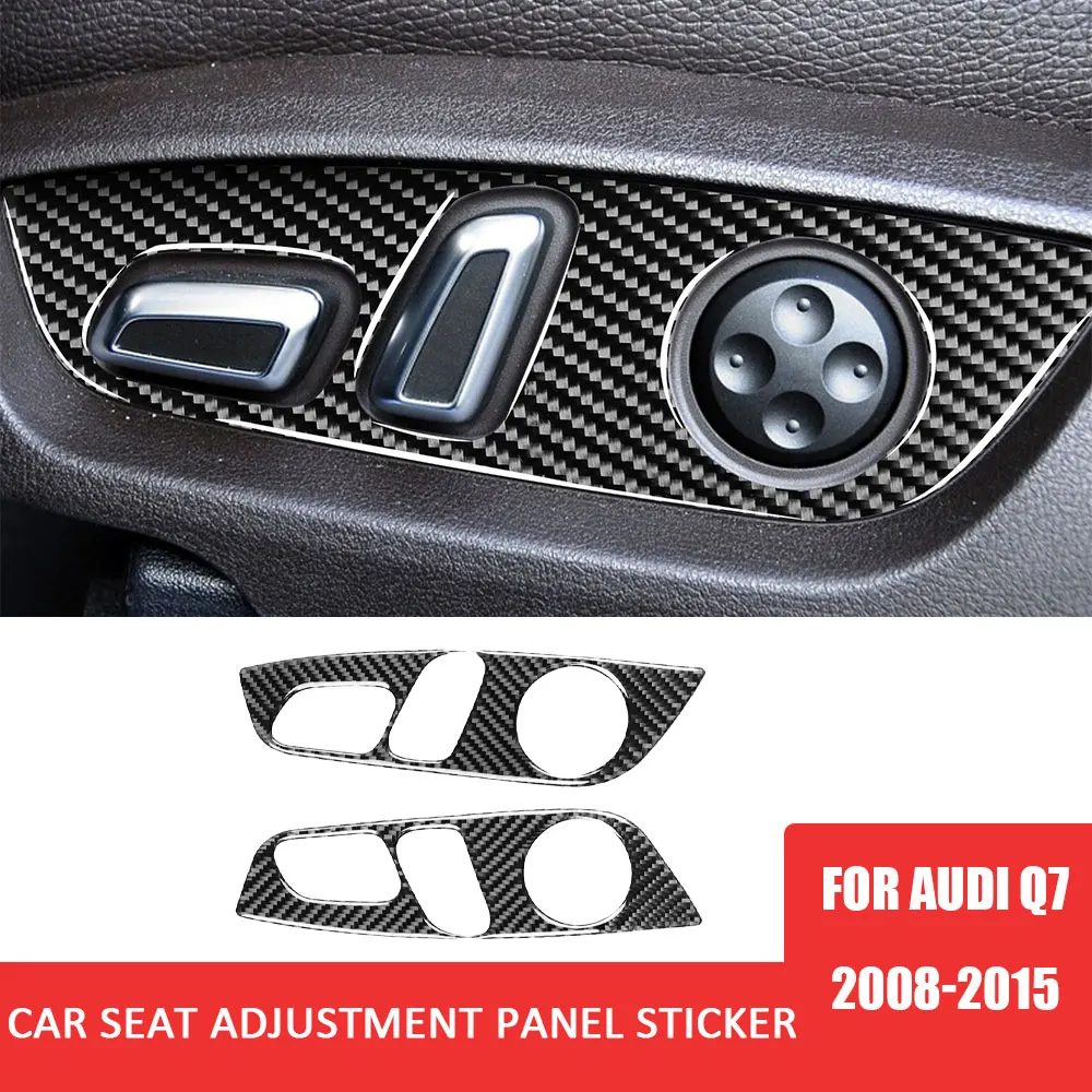 2pcs Car Seat Adjustment Panel Trim Stickers for Audi Q7 2008-2015 Real Carbon Fiber Decal Auto Interior Accessories carbon fiber rear speaker ring cover trim for nissan 350z 2006 2009 interior decoration car accessories car decal stickers