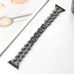 Elegant Diamond Metal Strap for Apple Watch: Women's Bracelet Belt (Black)