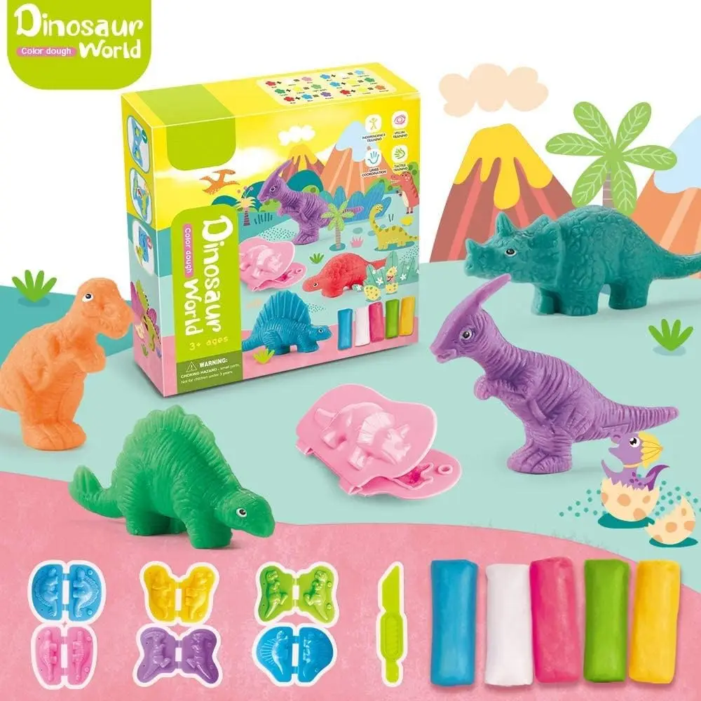 Yeahbo Playdough Sets for Kids, Modelling Clay, Air Dry Clay with 6 Dinosaur Mold, Polymer Clay Set, Play Dough Dinosaur Toys 2
