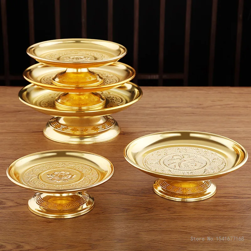 Creative Buddha Front Thickened Alloy Fruit Plate Buddhist Temple Supplies Home Restaurant Living Room High Footed Tray , 1pc