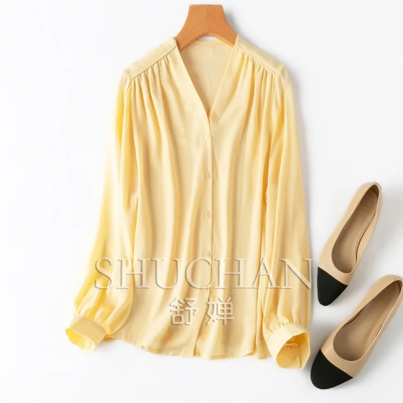 natural silk 2024 new Lining blusas mujer de moda verano elegantes  shirts for women  blusas de chifon elegantes