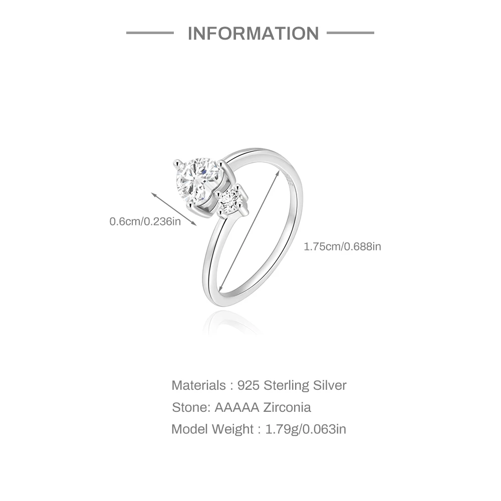 CANNER Love Heart-shape 925 Sterling Silver Adjustable Ring For Women Ins Geometric 6mm Zircon Ring Fine Jewerly Wedding Gift 2