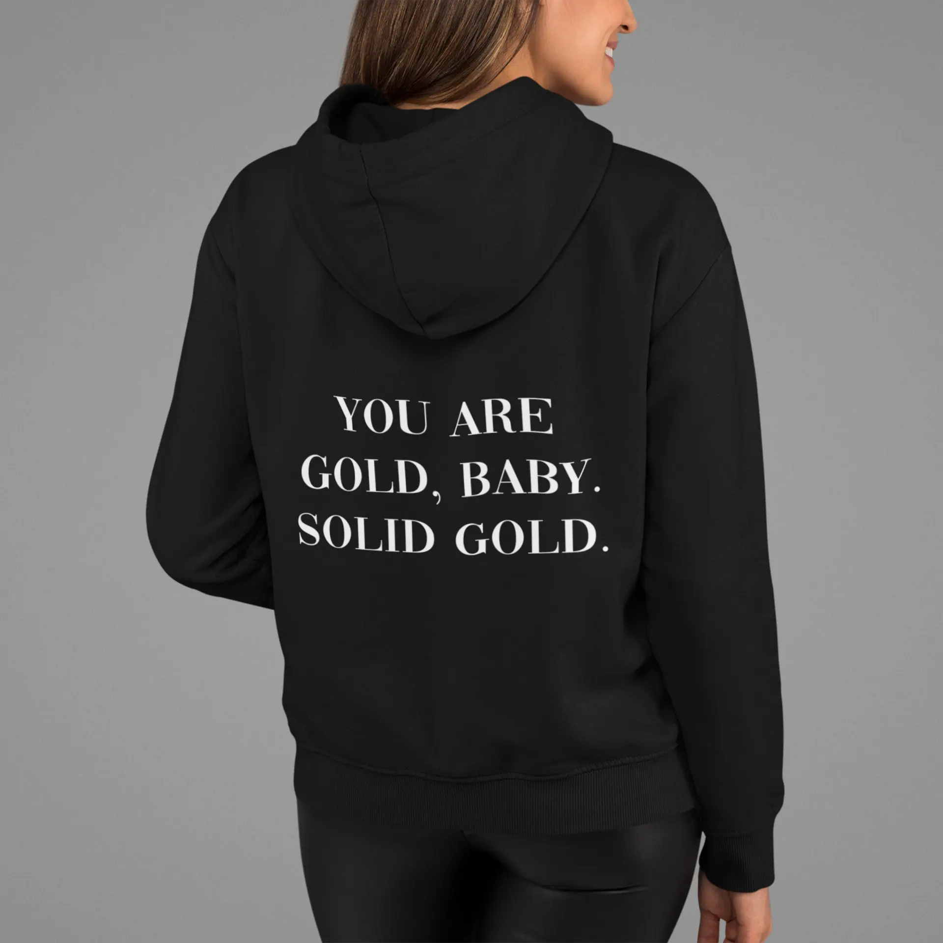 

You Are Gold Baby Solid Gold Women Loose Hoodies Cotton Harajuk Korean Graphic Jumpers Back Printed Youth Jumpers Quote Tops