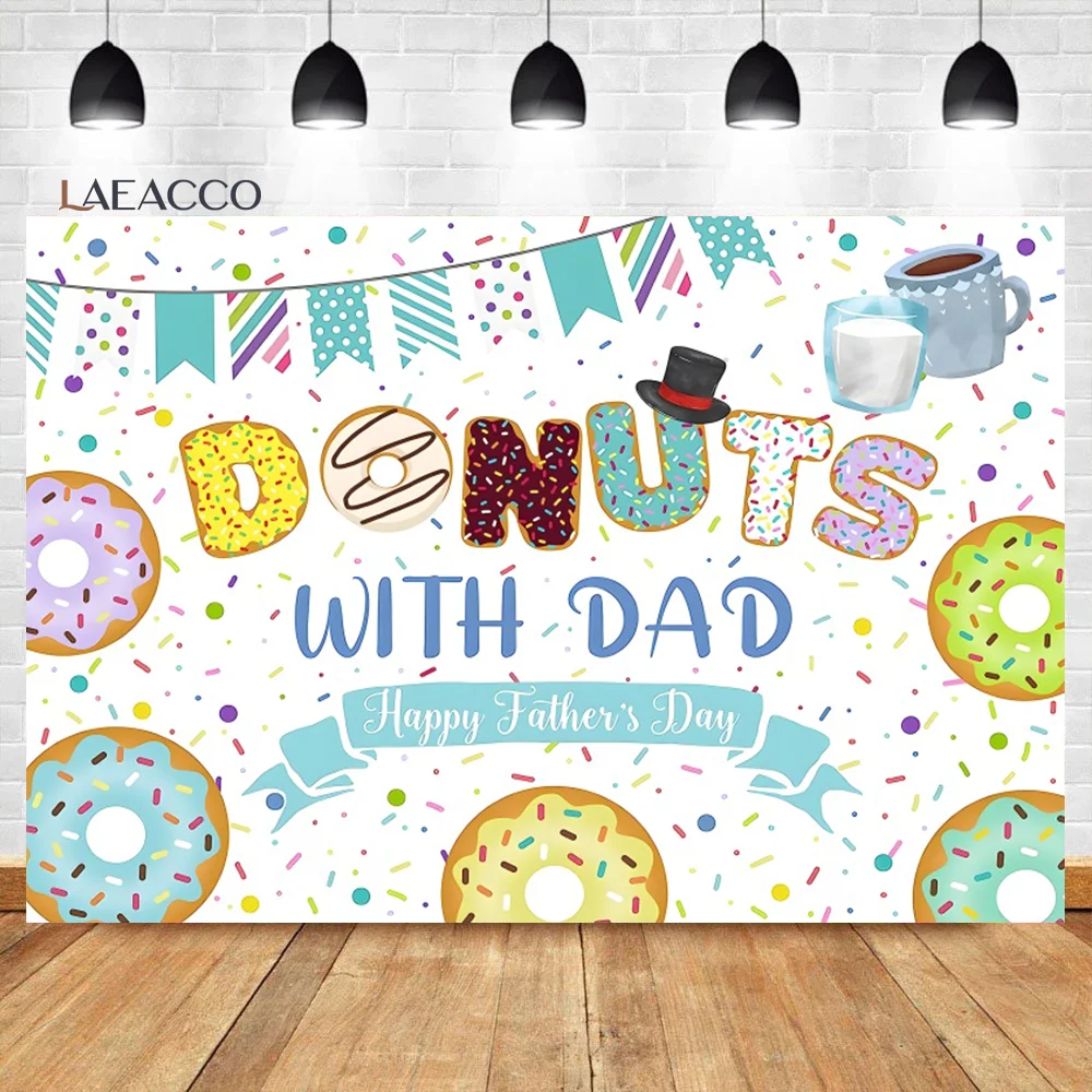 

Laeacco Happy Father's Day Photography Backdrop Donuts With Dad Sprinkle Bright Confetti Party Decor Portrait Custom Background