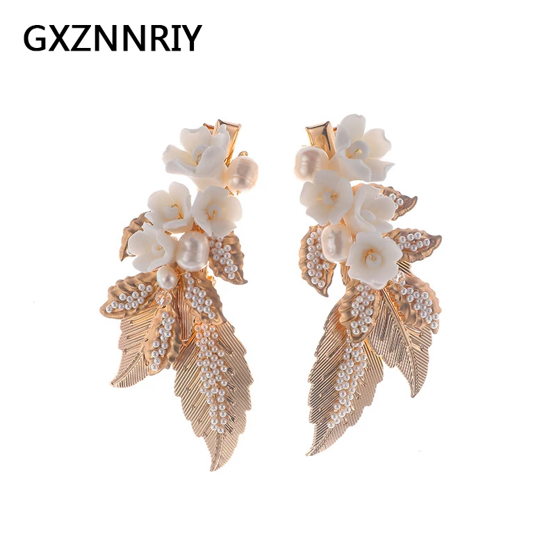 2pcs/lot Ceramic Flower Hairpins Metal Leaf Freshwater Pearl Hair Clips for Women Bridal Wedding Hair Accessories Bride Jewelry
