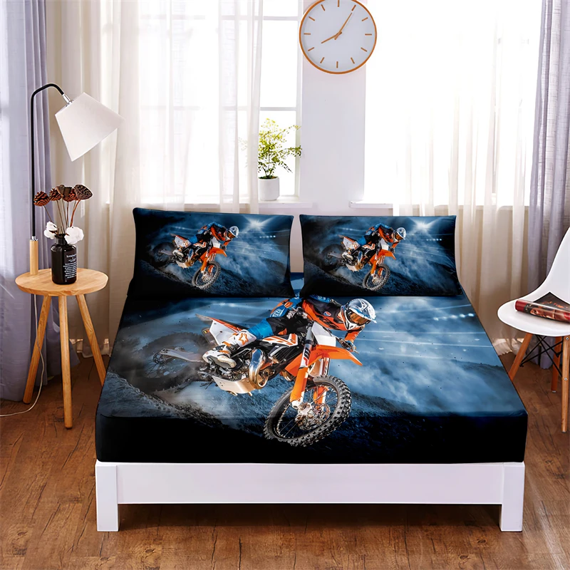 Racing Car, Motorcycle Bed Sheet Set 3pc Polyester Solid Fitted Sheet
