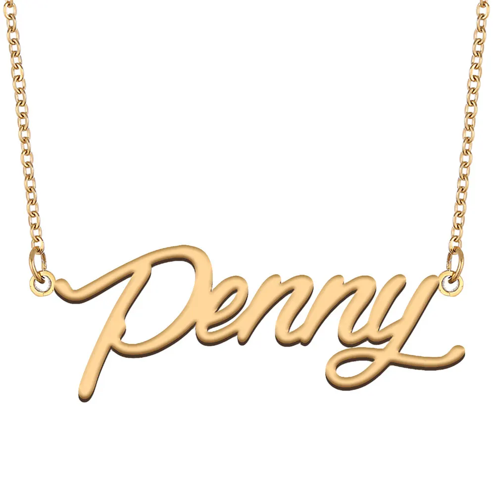

Penny Name Necklace for Women Stainless Steel Jewelry Gold Color Nameplate Pendant Collares Para Mujer Letters Choker