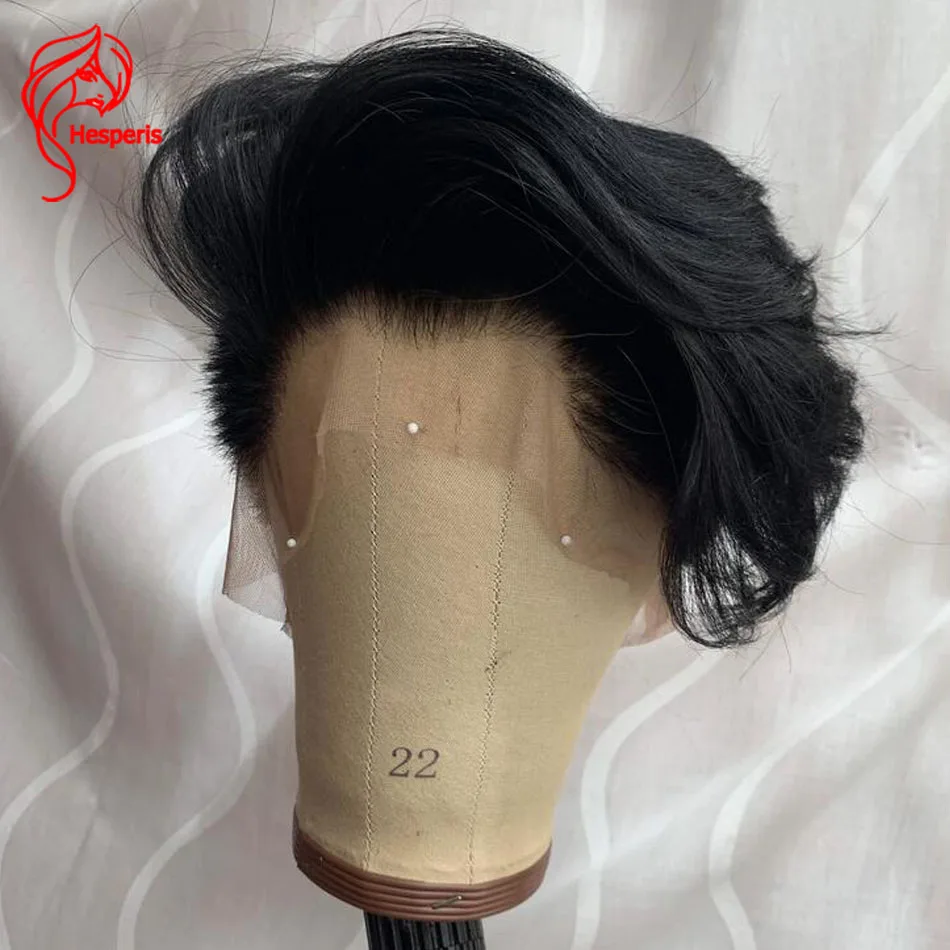 Hesperis Black Full Lace Boy Men Wig Shaved Human Hair Short Sideburns Cut Full Lace Wig Pixie Cut Human Hair Short Wigs