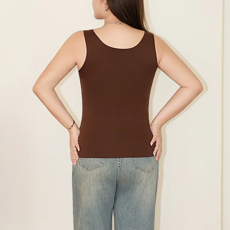Plus Size Women's Tank Tops Premium Chest Pad Push-Up Seamless Inner Vest Slim Square Collar Wide Shoulder Strap Sleeveless