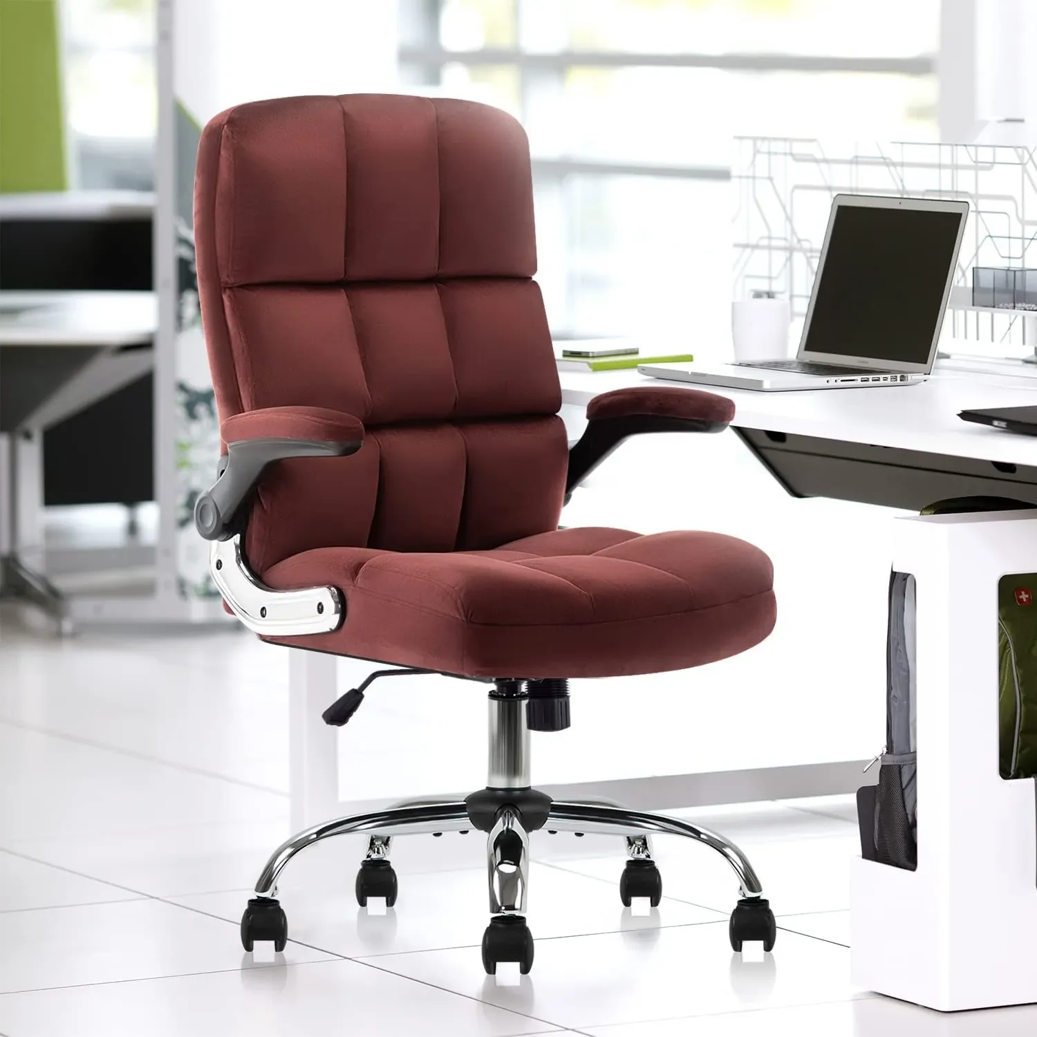 Velvet Office Chair Adjustable Tilt Angle and Flip-up Arms Executive Computer Gaming Chair, Thick Padding for Comfort Ergonomic