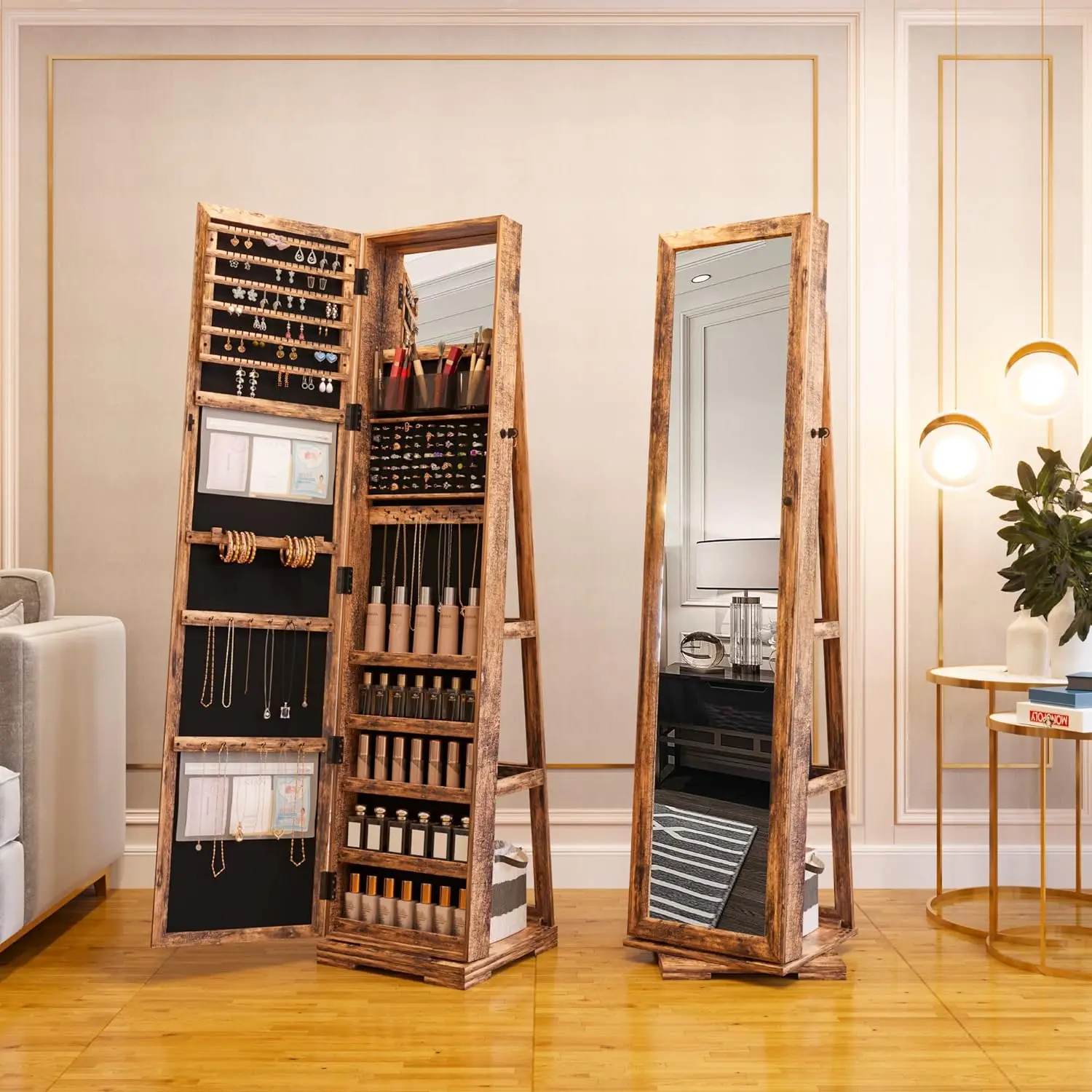 

360° Rotating 66'' Jewelry Armoire with Lockable,Full Length Mirror Large Capacity Jewelry Organizer Armoire