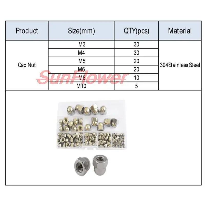 frete grátis pçs porca de bolota aço inoxidável hexágono dome tampa porca cego variedade kit