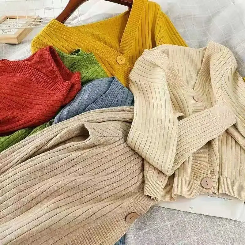 Spring Autumn New V-Neck Knitted Cardigan Women's Sweater coat Thin Sweater All-Match Jacket Pure Color Basic Small Cardigan - Image 3