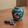 Modern Green Carp Ceramic Decoration Jar Porch Living Room Ornament Alloy Lid Sealed Tea Caddy Storage Container Home Decoration 6