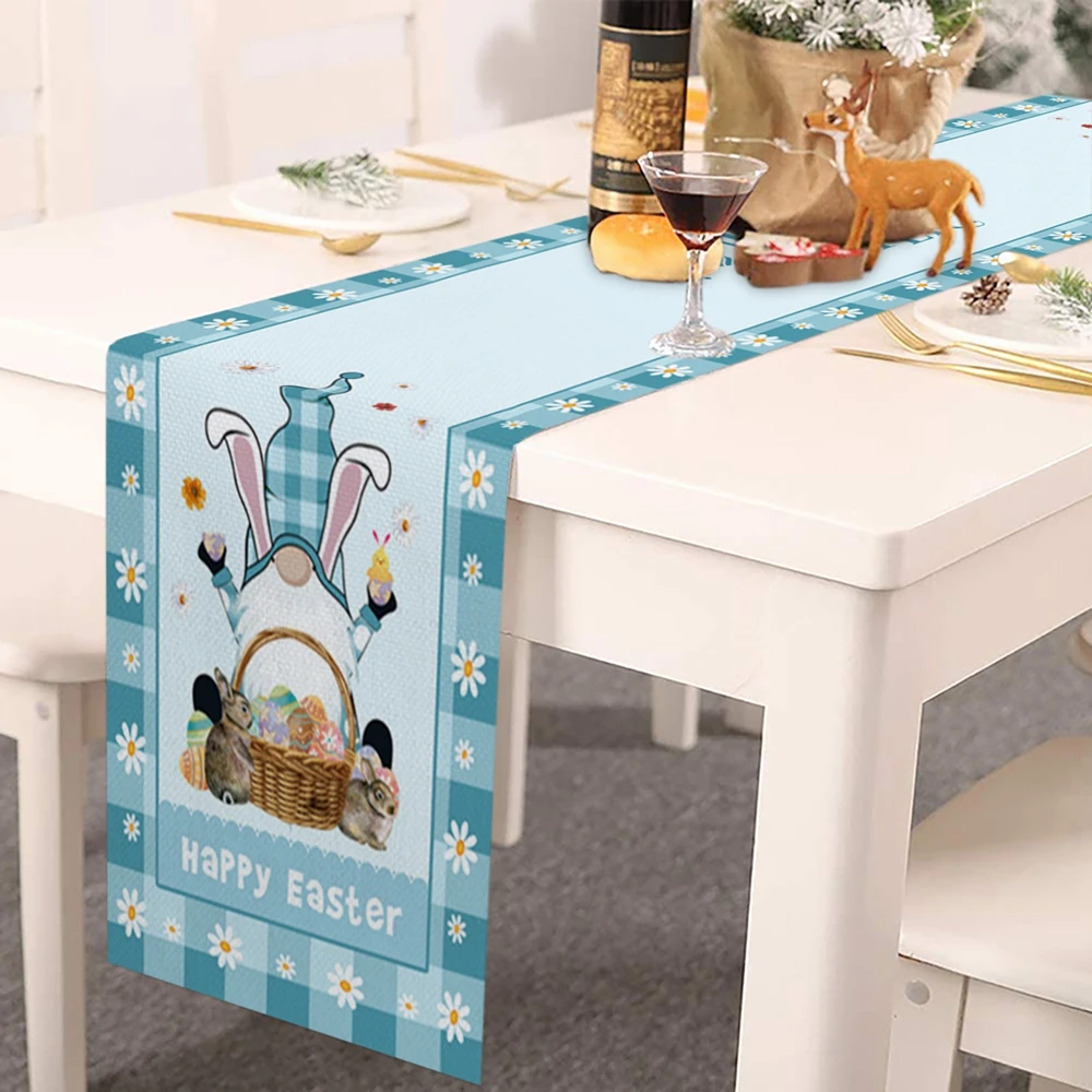 Bunny Easter Table Runner Cotton Linen Easter Eggs Rabbit Modern Cotton