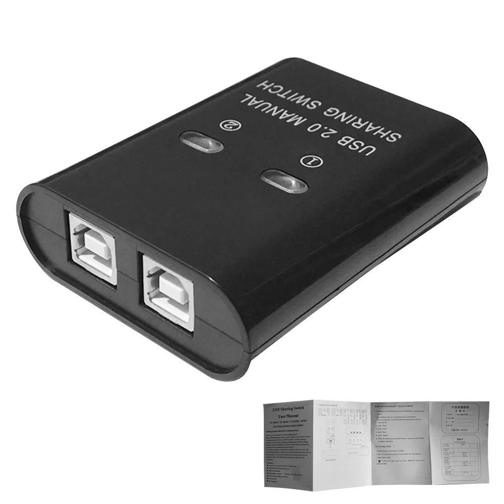 Electronic Button Home Office 2 Port Long Distance Manual 2 In 1 Out Plug And Play Efficient Splitter Converter USB Printer Hub usb splitter converter