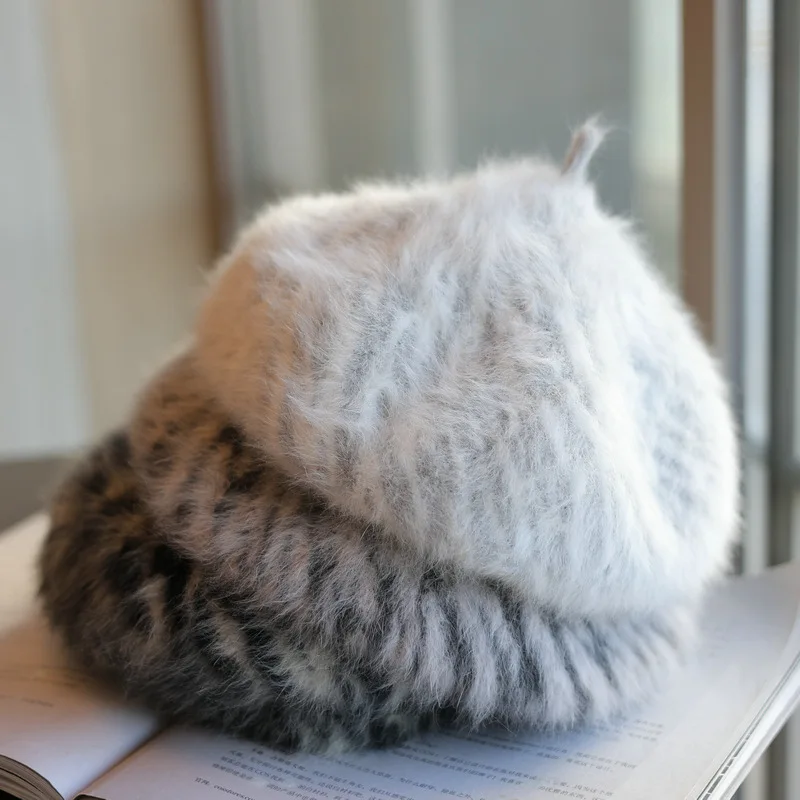 

Zebra Patterned Jacquard Rabbit Hair Retro Beret Autumn And Winter Warm Style Painter Hat For Women