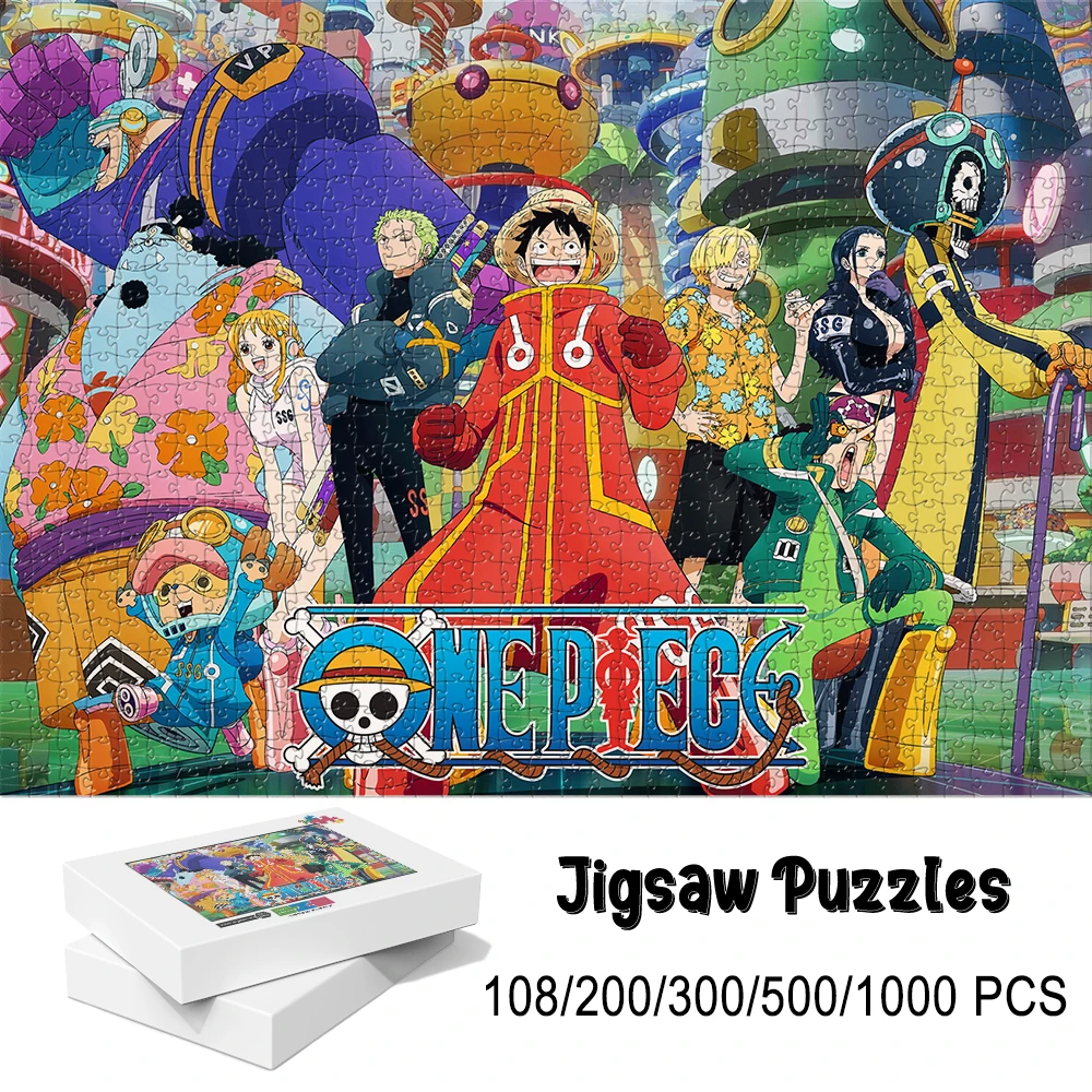 원피스 에그헤드 테마 직소 퍼즐 108/200/300/500/1000pcs 나무 바닥 게임 퍼즐, 가정 장식, 선물