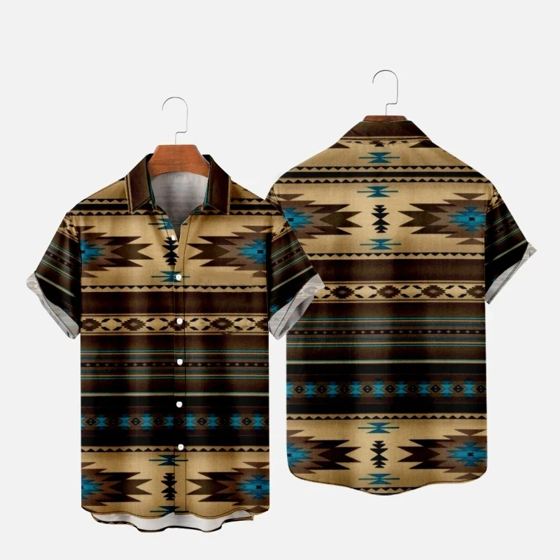 

Летняя Пляжная рубашка в этническом стиле с 3D принтом для мужчин и женщин, Повседневная модная уличная одежда, рубашка с отложным воротником и коротким рукавом, топы, блузка, мужская одежда