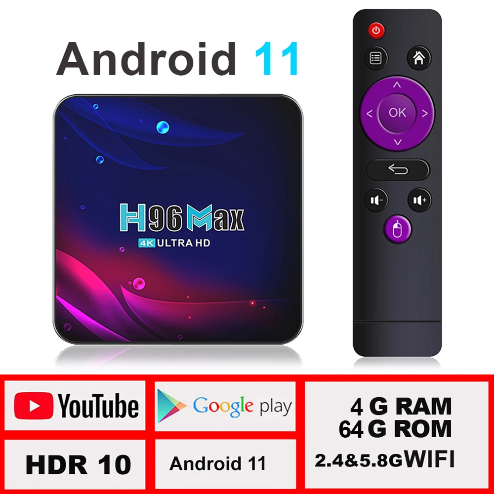 

TV Box Android 11 4G 32GB 64GB 4K Android TV Box Smart TV Box 2.4G 5.8G WIFI Google Voice Set Top Box 2022 H96 max V11
