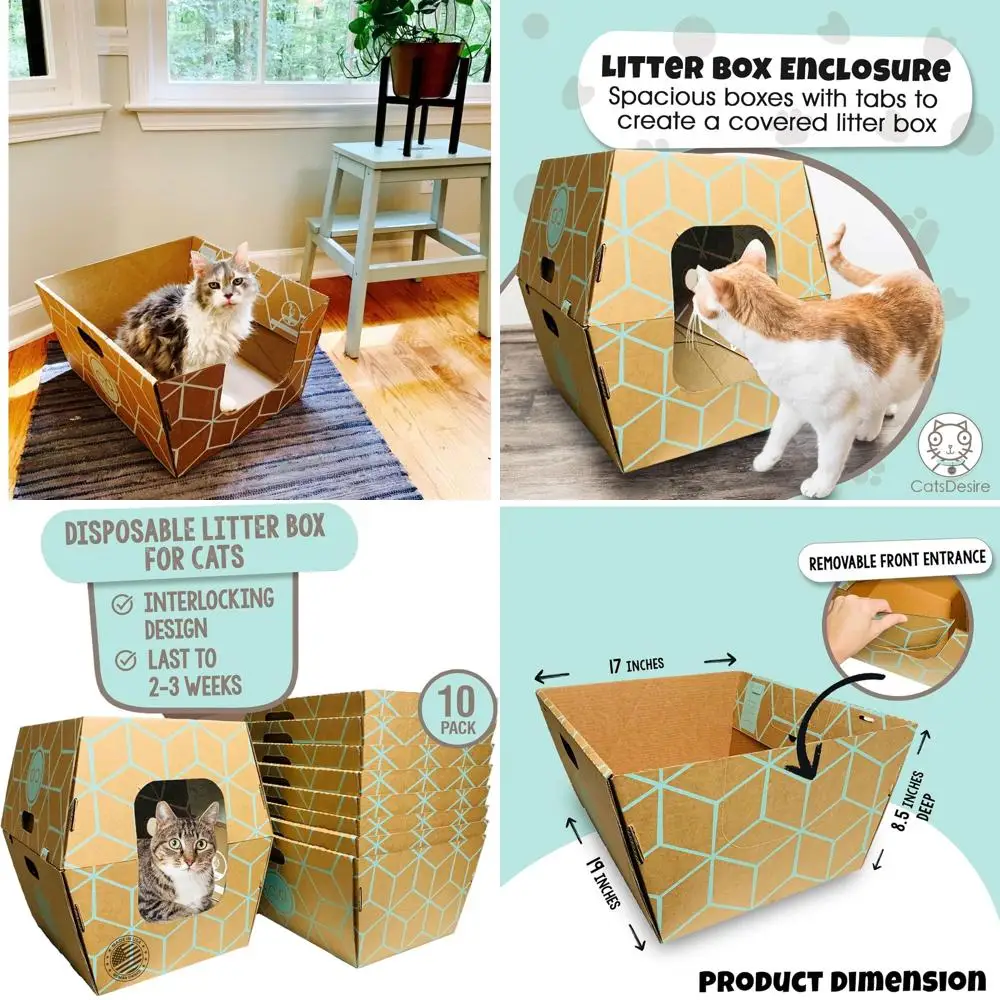 Eco-Friendly Disposable Litter Trays (10 Pack) with Low Entry & Enclosed Design in Teal on Natural Brown, Made in USA, 19x17x8.5