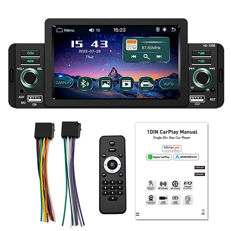 5インチ 1Din FMラジオカープレーヤー CarPlay Bluetooth