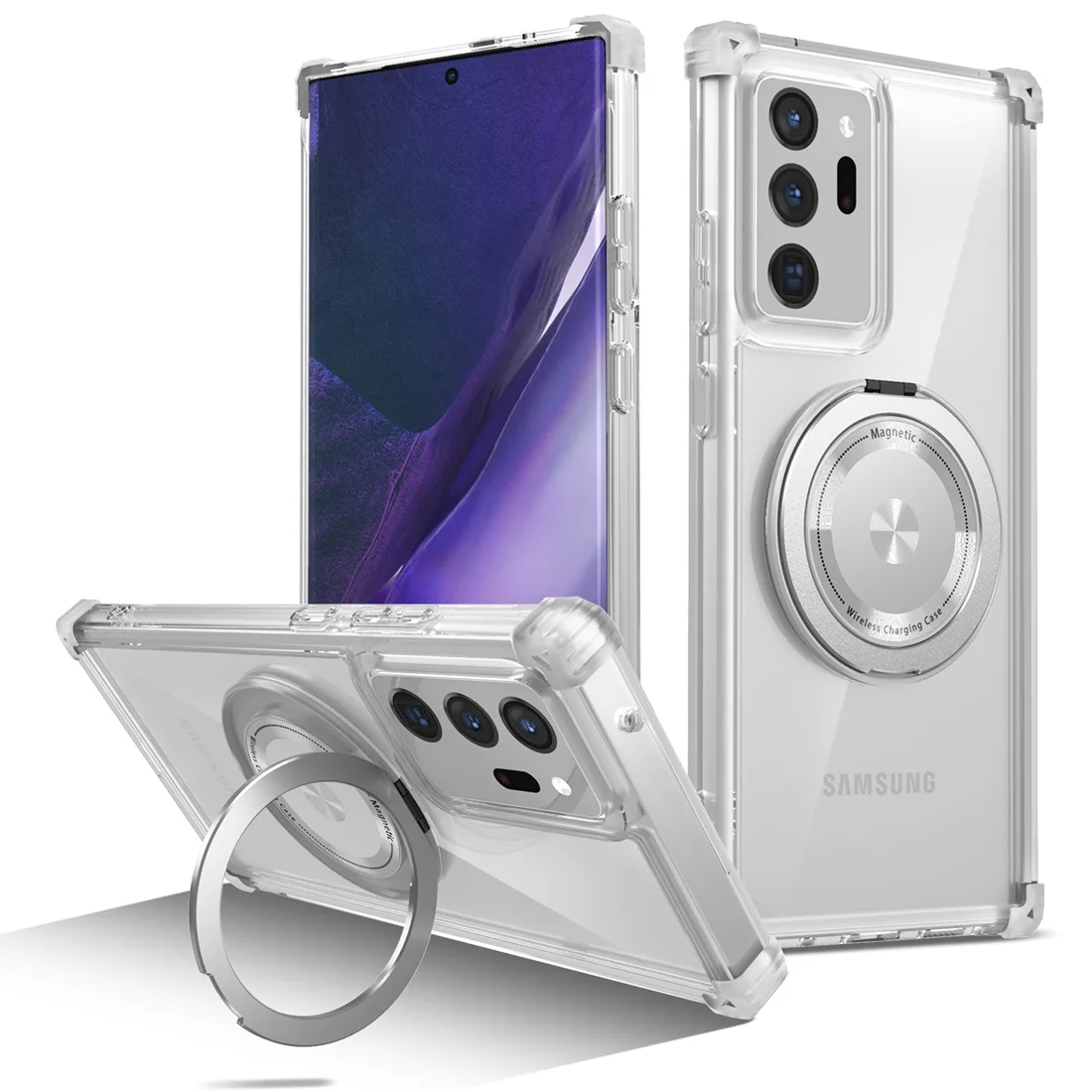 Clear Phone Case with 360° Rotating Ring and Magnetic Kickstand