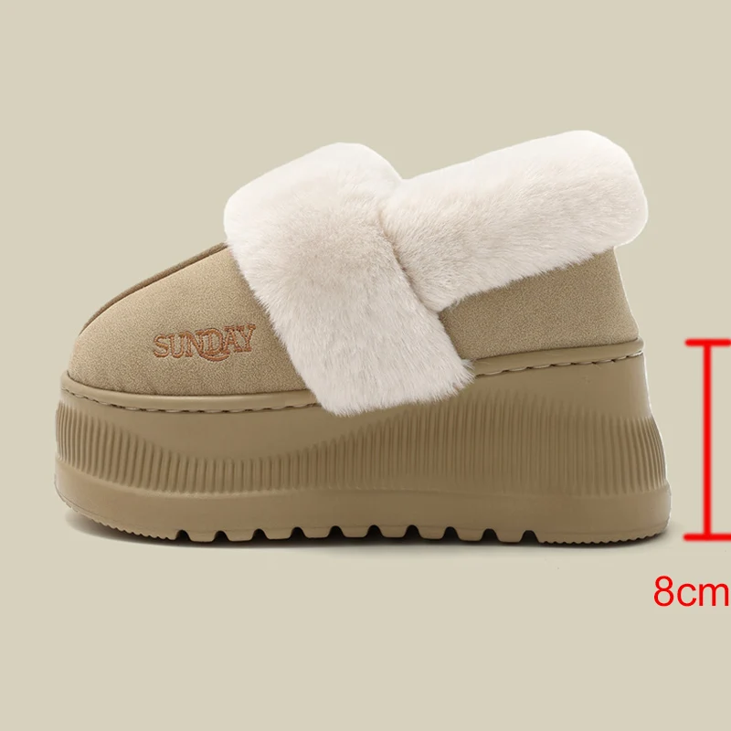 Winter Chunky Platform Cotton Slippers Women Height Increase Non Slip Fluffy Snow Boots Woman Thick Bottom Bag Heels Plush Slide