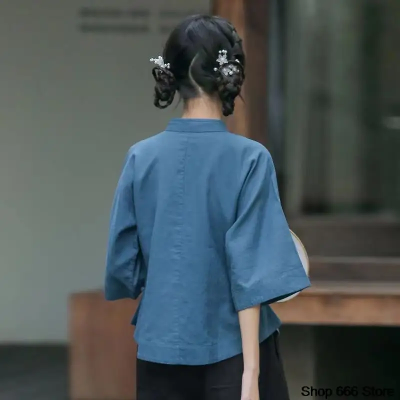 신제품 자수 가디건 중국 스타일 당나라 정장, Hanfu 여성 여름 블라우스, 레트로 여성 전통 의류, 여성용 얇은 상의