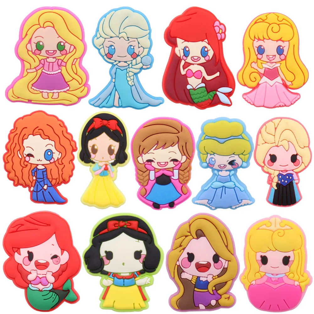 

1-13PCS PVC Miniso Disney Princess Snow White Elsa Belle Rapunzel Shoe Charms For Clog Pins Sandals Shoes Decoration Accessories