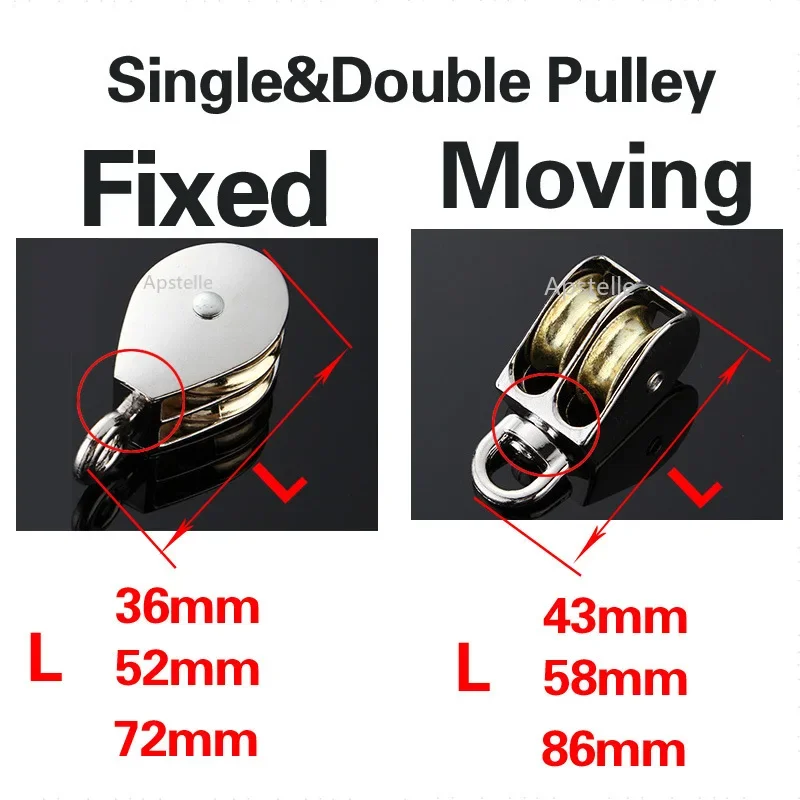36/48/52/58/75/86mm Lifting Rope Roller Pulley Wheel Climbing Mini Pulleys Metal Sheave Zinc Alloy Katrol Wiel lifting rope pulley