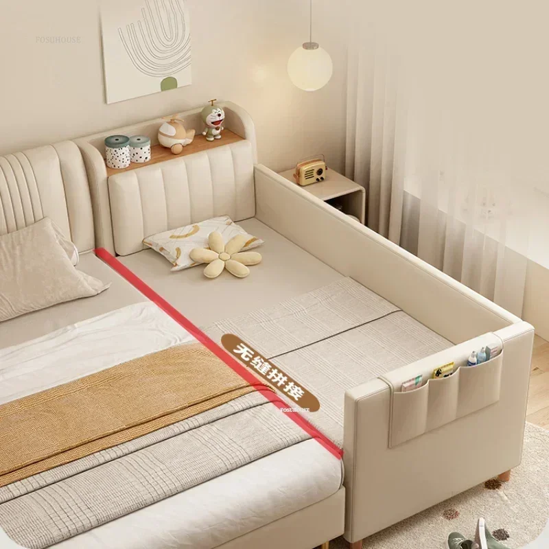Nordic Comfortable Kids Beds Children's Furniture Creative Widened Bed Side Splicing Children's Beds with Guardrails Toddler Bed