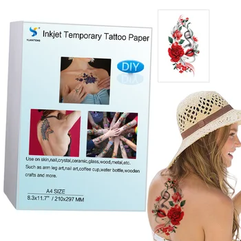 Carta per Trasferimento Tatuaggi A4, Fogli Impermeabili per Tatuaggi Temporanei Fai-da-Te, Compatibili con Stampanti a Getto d'Inchiostro e Laser, Adesivi per Uomini e Bambini