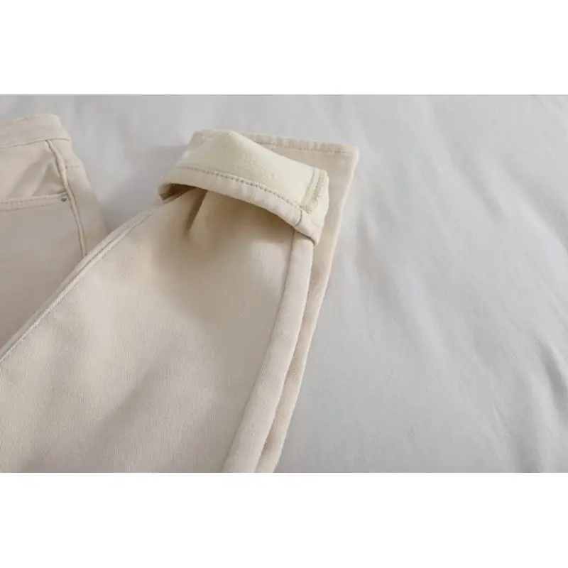 Autumn Winter Solid Color Fashion All-match Haren Pants Women High Street Casual Loose Button Pocket Plus Velvet Warm Trousers