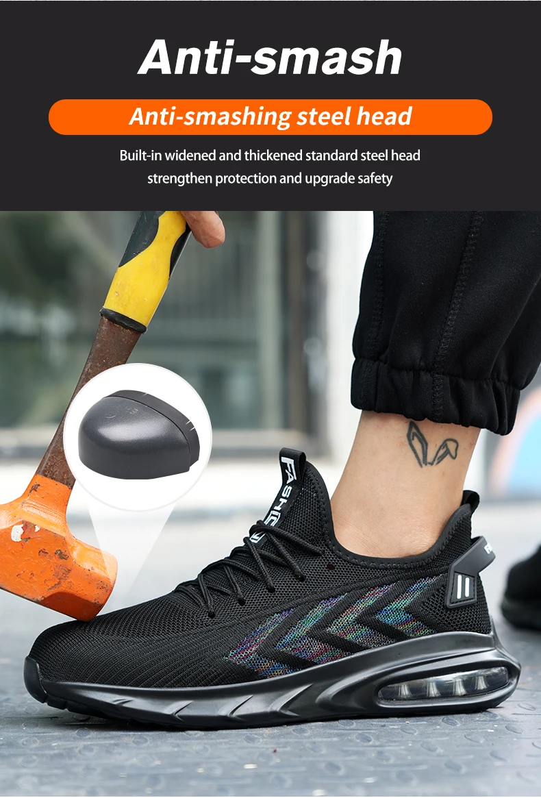 Scarpe protettive da uomo leggere con cuscino d'aria di sicurezza da lavoro, puntale in acciaio, stivali di sicurezza antiscivolo a prova di foratura da uomo_voghion.com