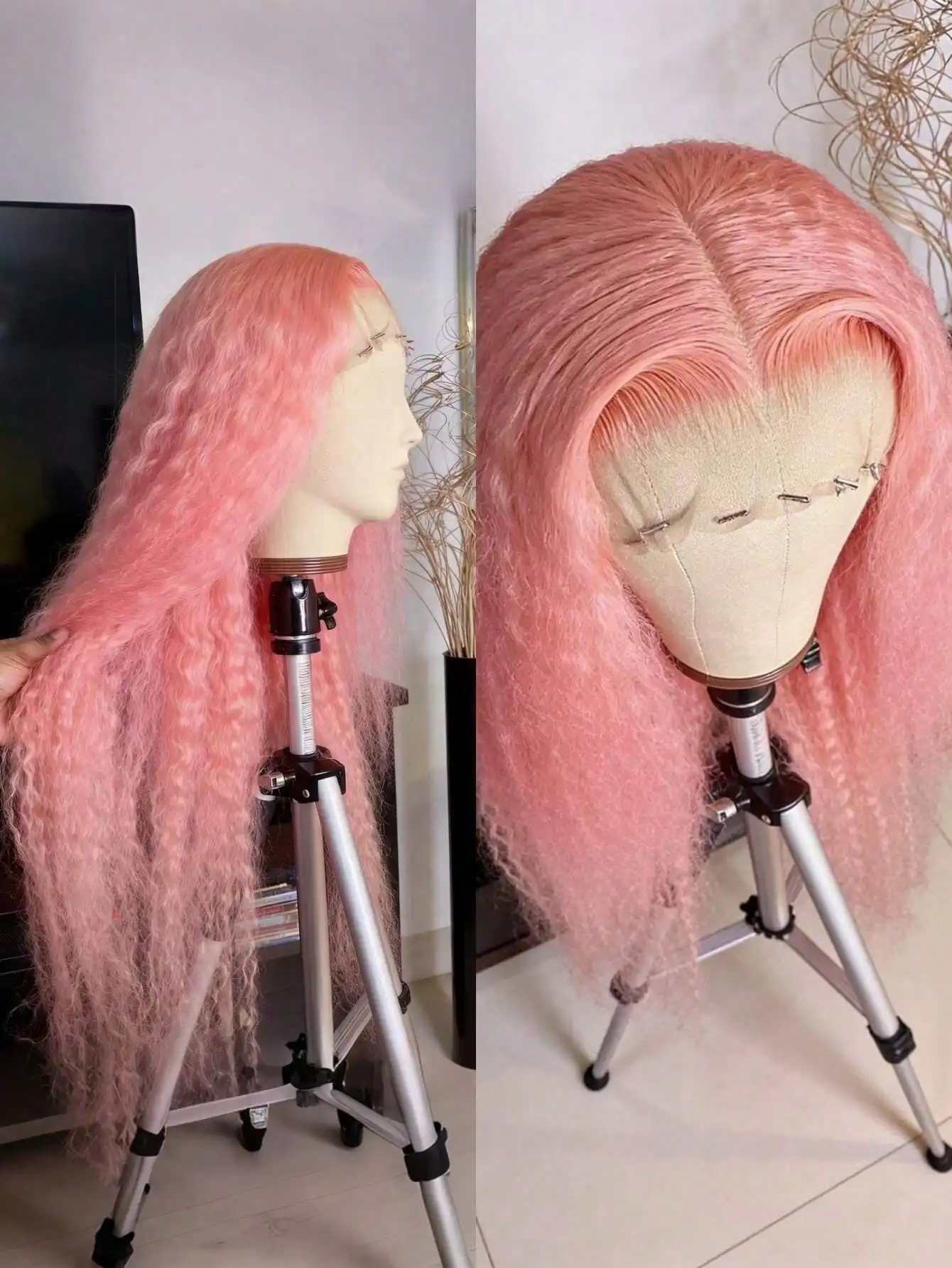 200 Density Rose Pink Curly Lace Front Wigs Human Hair 13x4 HD Lace Front Wigs Pre Plucked Glue Free Lace Front Wigs for Women 2