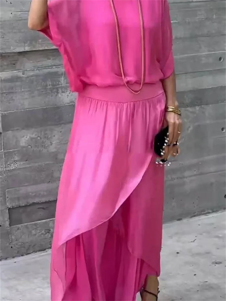 Wmstar 2 Piece Set Women Solid Short Sleeve Top Wide Leg Pants Sets Casual Sweet Streetwear Matching Suit Wholesale Dropshipping