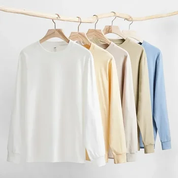 Cotton Long Sleeved Round Neck Women's Plus Size Loose Base White T-shirt for Women Shirts for Women Clothing T Shirt Y2k Top 1