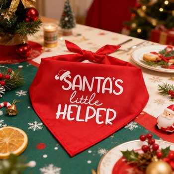 1pc Santa's Little Helper Red Christmas Dog Bandana for Pet Costume Holiday Outfit for Xmas Parties Christmas Decoration Gift