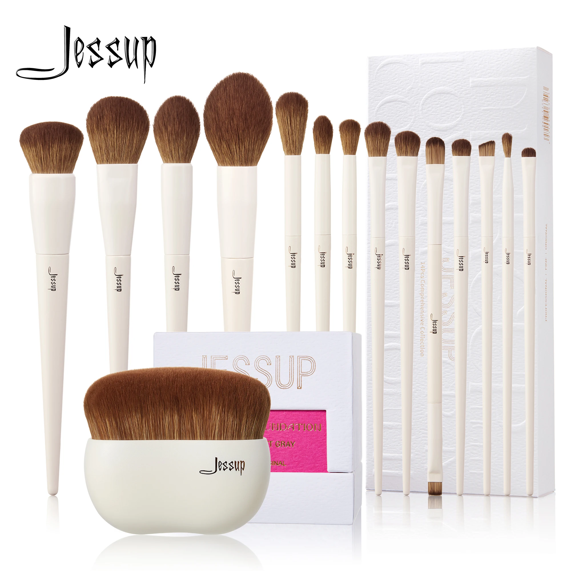 Jessup Makeup Brushes 10-14pc Makeup Brush set Synthetic Foundation Brush Powder Contour Eyeshadow Liner Blending Highlight T329