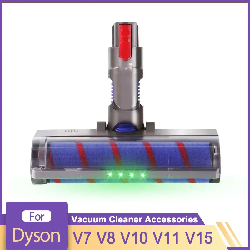 Soft Roller Brush Head For Dyson V7 V8 V10 V11 V15 Vacuum Cleaner Brushes with Direct Drive and 4 LED Lights for Hard Floors