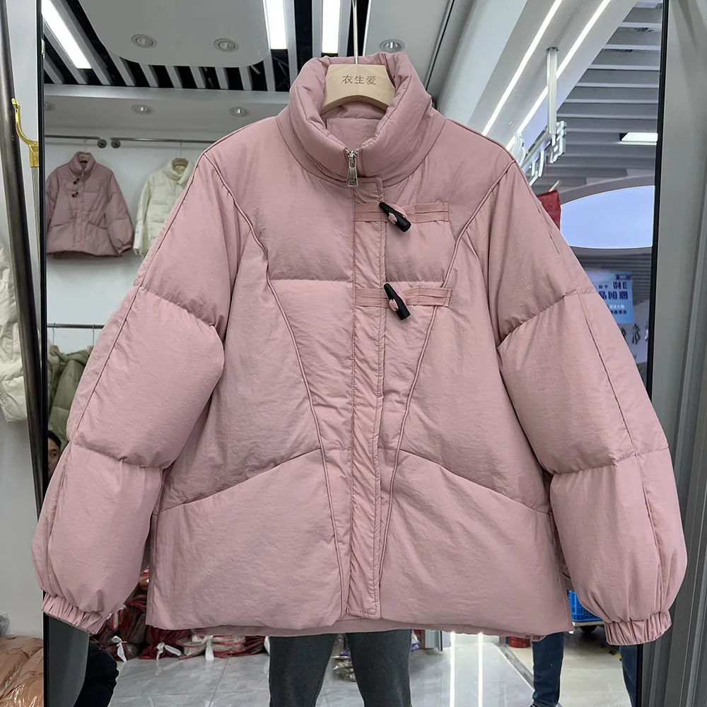 

Down Jacket Women Winter Short Pullover Hoodie Outwear Candy Color Thick Coat Korean Loose Stand Collor Overcoat