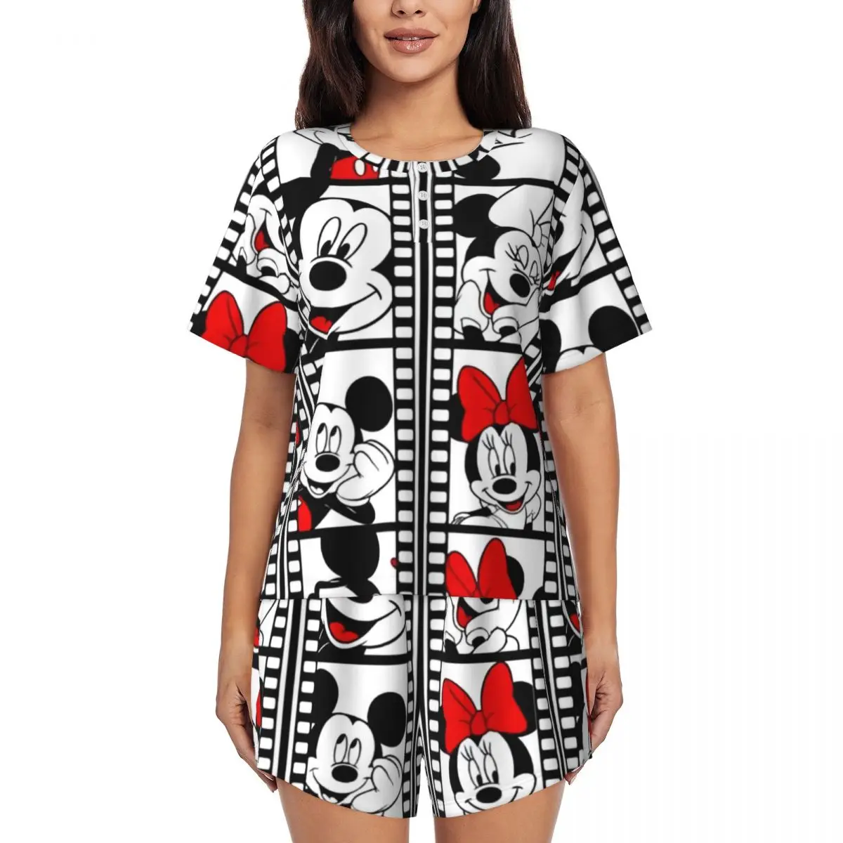 

Женский пижамный комплект с изображением Микки Мауса из мультфильма, ТВ, комплекты из 2 предметов с принтом на заказ, одежда для сна с коротким рукавом, домашняя одежда