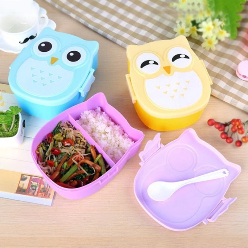 1 PC Portable Plastic Lunch Box, Insulated Bucket, Bento Box, Cartoon Owl Lunch Box, Microwave Oven Lunch Box, Fresh-keeping Box