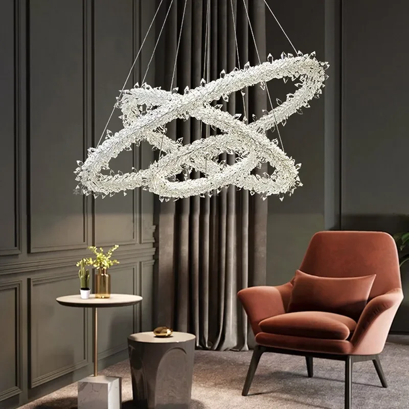 

Modern Chandeliers LED Ice Flower Crystal Ceiling Dining Bedroom Pendent Rings Lamp Home Hall Hanglamp Restaurant Decorations